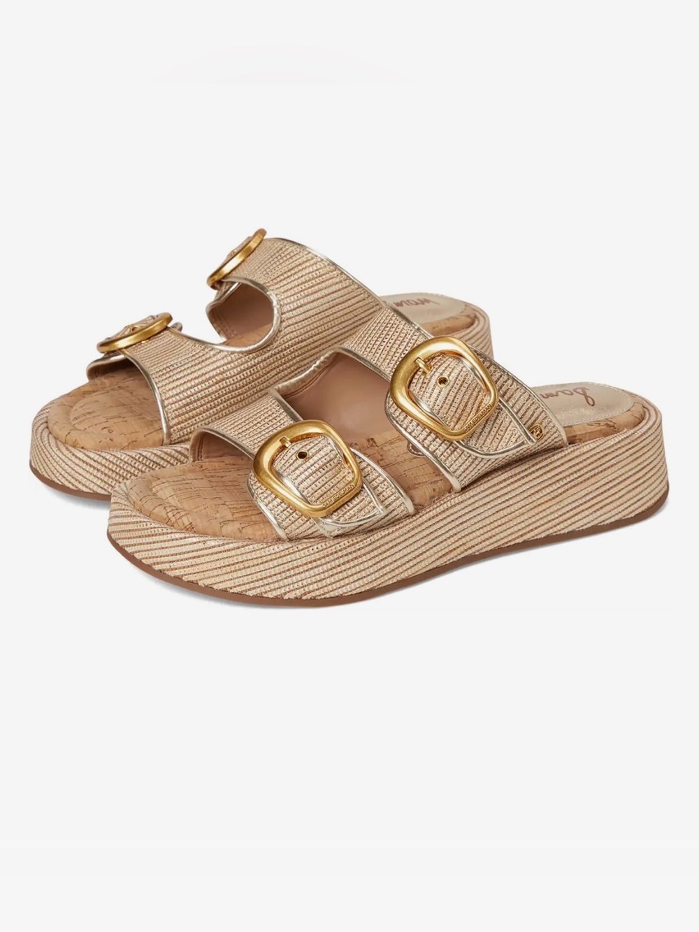 Sam Edelman Nerissa Platform Slide Sandals Gold Faux Raffia Size 6 $120